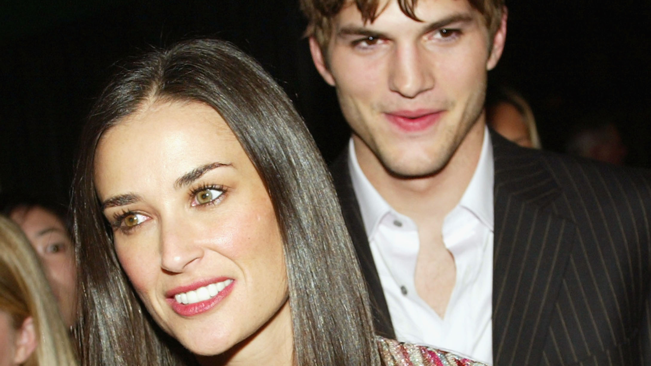 Actress Demi Moore and Ashton Kutcher arrive at the after-party for &quot;Charlie&#039;s Angels: Full Throttle&quot; at the Chinese Theater on June 18, 2003 in Los Angeles, California.