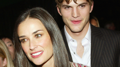Actress Demi Moore and Ashton Kutcher arrive at the after-party for "Charlie's Angels: Full Throttle" at the Chinese Theater on June 18, 2003 in Los Angeles, California.
