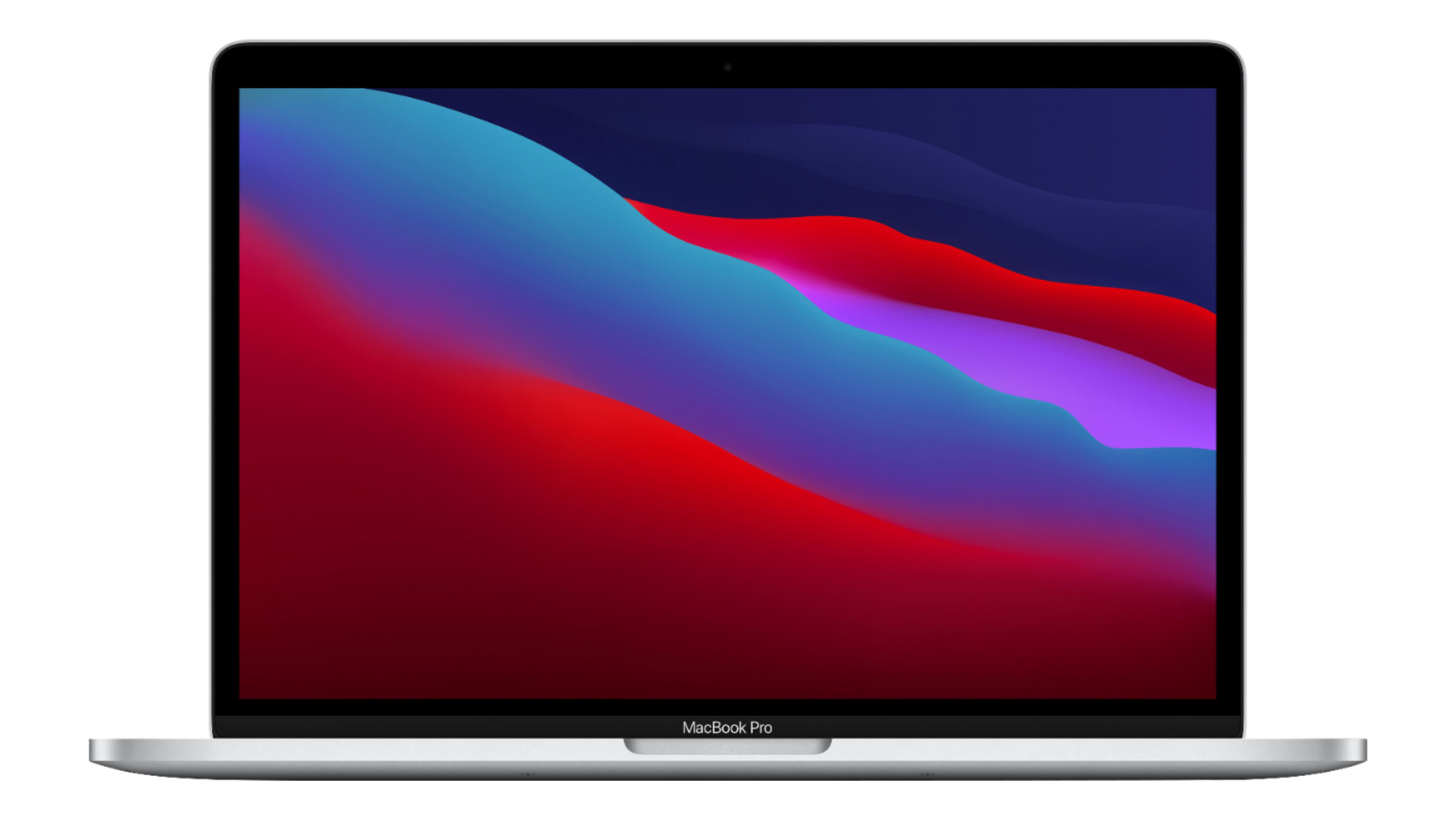 MacBook Pro 13-inch with screen open and showing desktop background