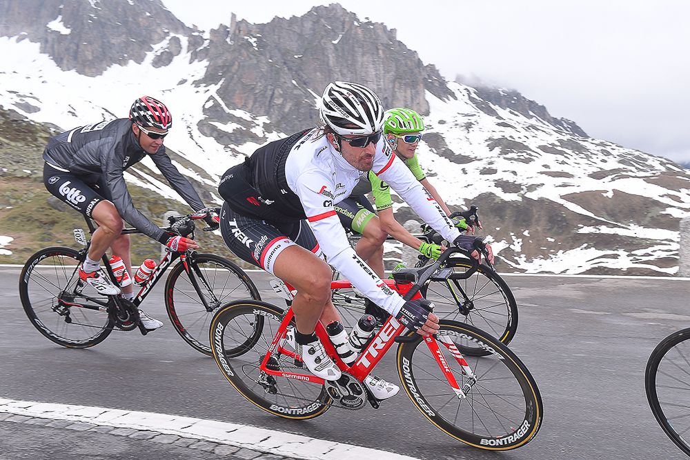 Fabian Cancellara takes a corner during stage 5 at the Tour de Suisse