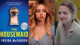 The cover for The Housemaid, Sydney Sweeney in Euphoria, and Amanda Seyfried in The Dropout. 