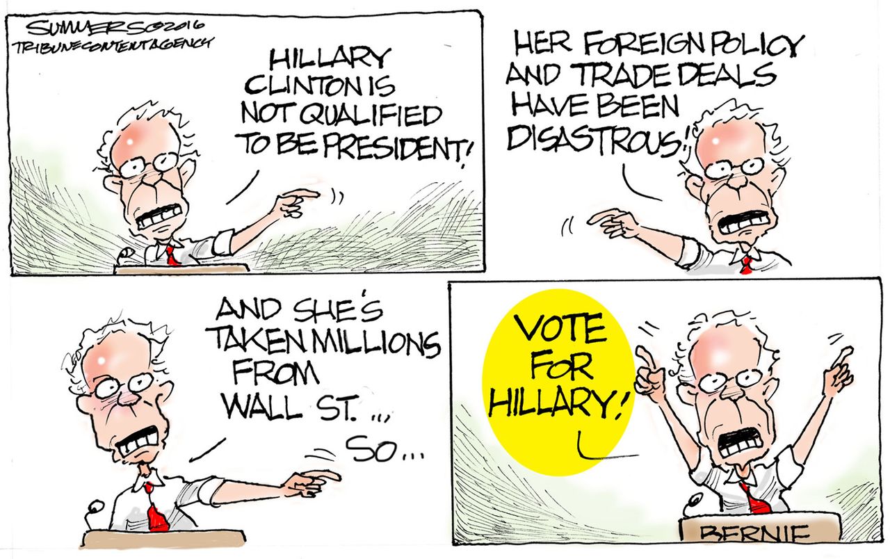 Political cartoon U.S. Bernie change of heart