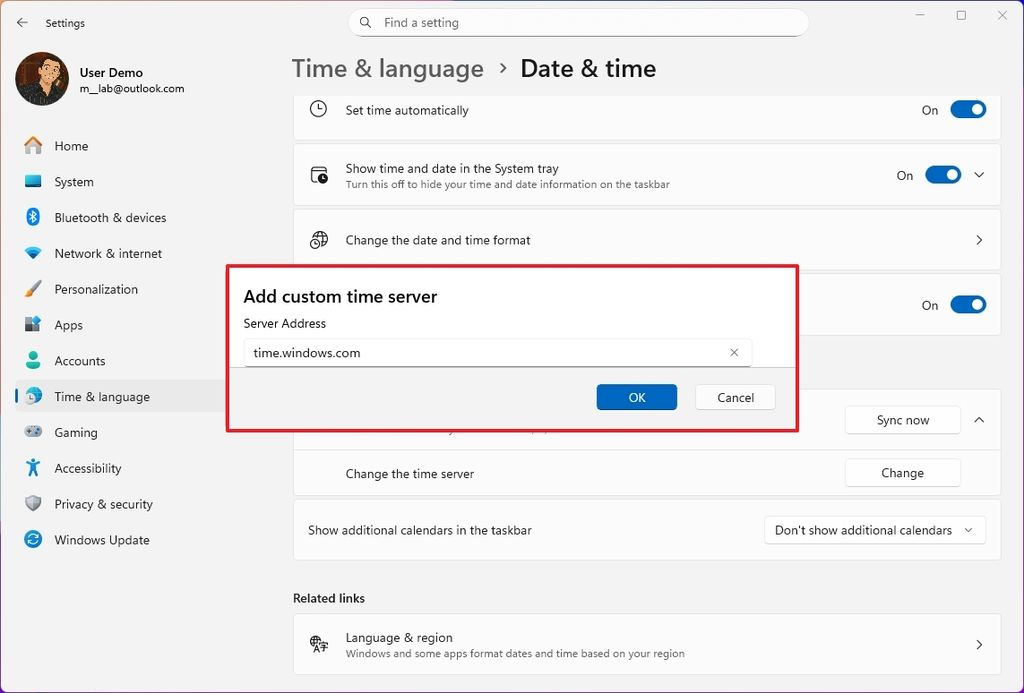 Add custom time server setting