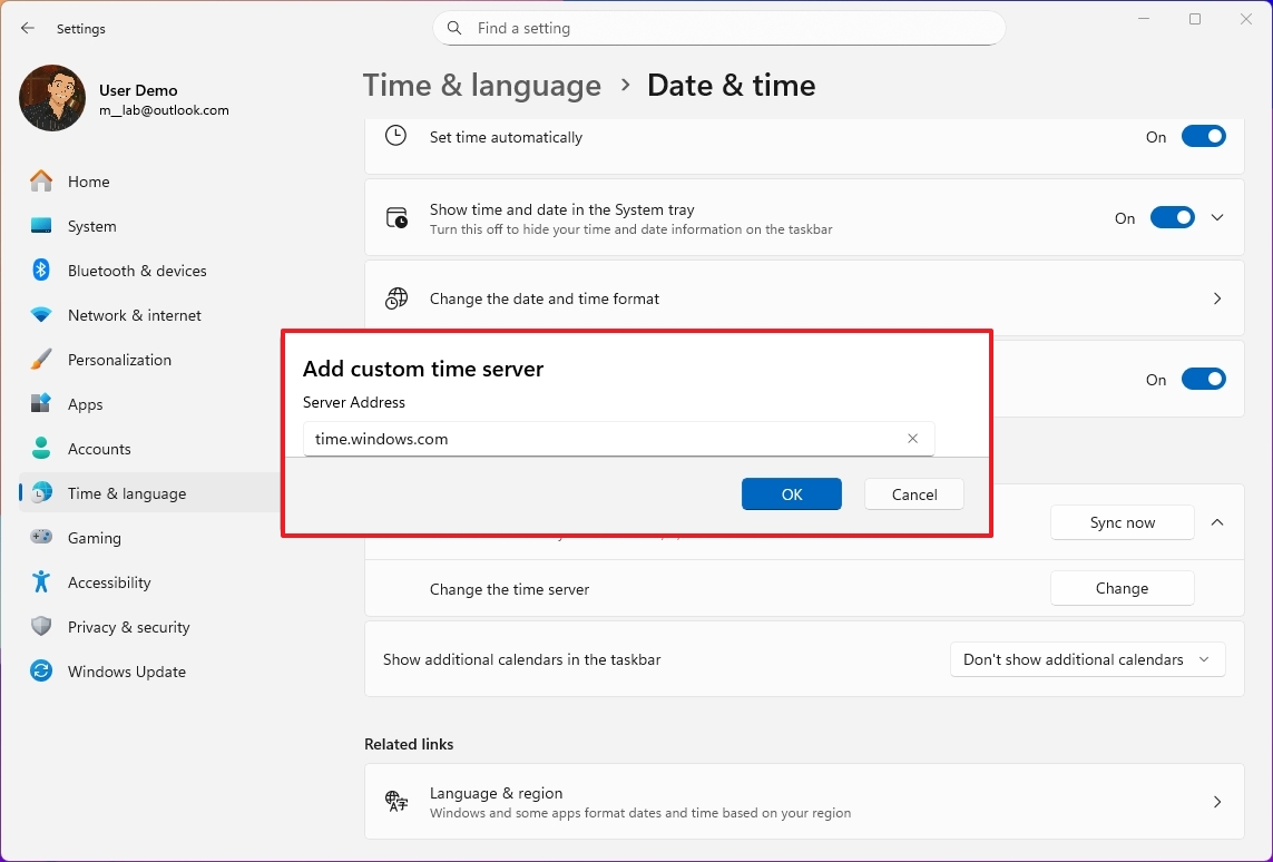 Add custom time server setting
