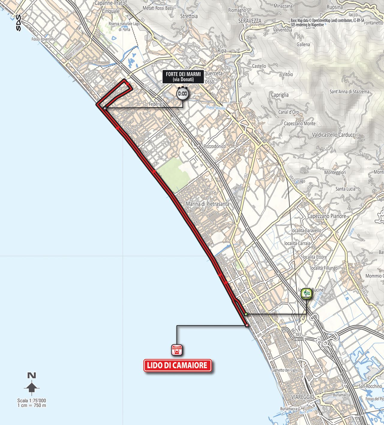 2017 Tirreno-Adriatico stage 1 map
