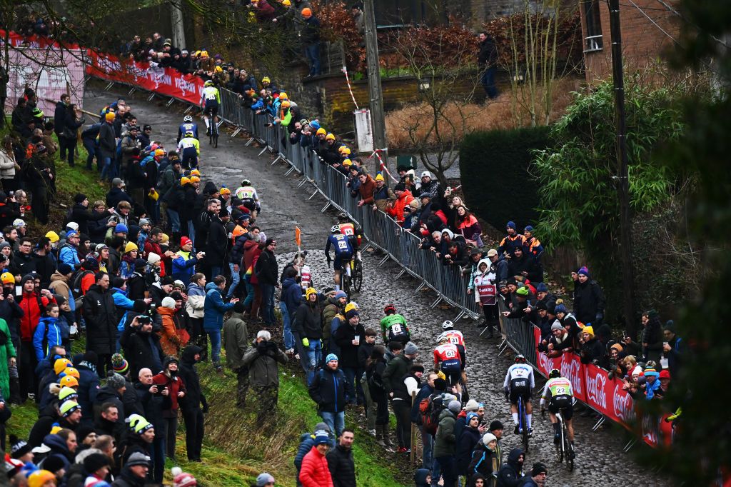 riders during the men's elite race at UCI world cupr race in namur