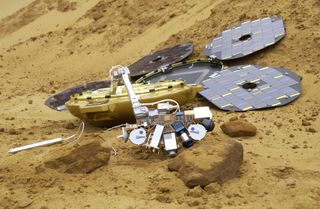 A model of Europe's Beagle 2 Mars lander at Sandy Quarry, Bedfordshire, England.
