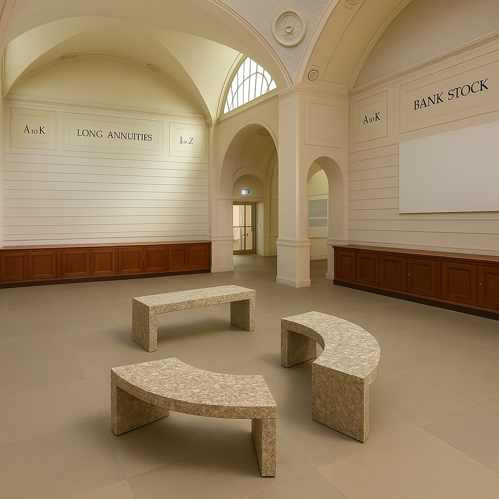 Benches in the Bank of England museum Stock Room
