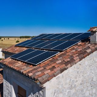 Solar panels on brick roof
