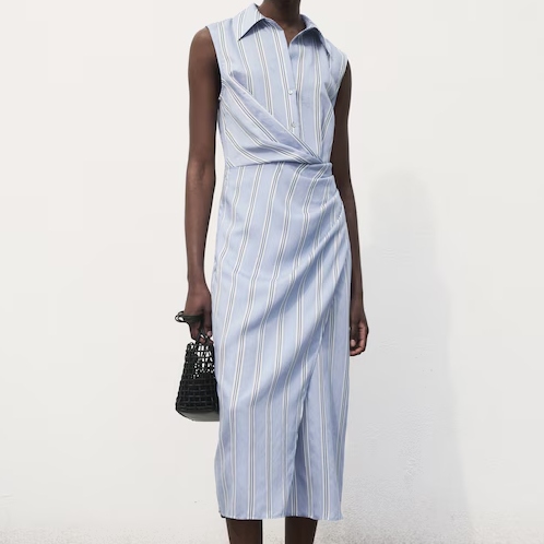 Mango Draped Striped Shirt Dress