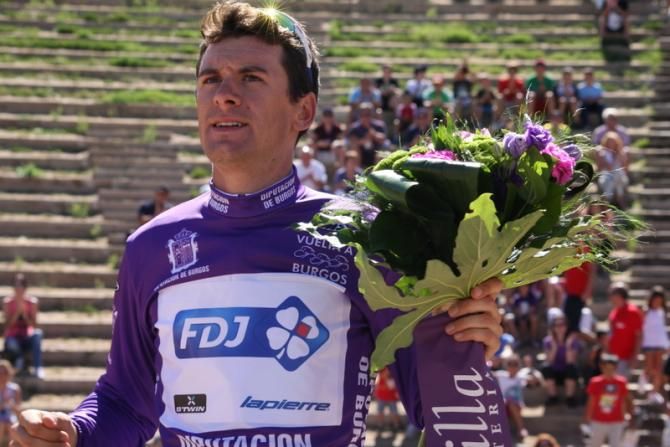 Anthony Roux (FDJ) wearing the purple leader's jersey