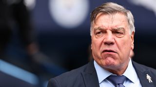 Leeds manager Sam Allardyce looks on during the Premier League match between Manchester City and Leeds United at the Etihad Stadium on May 6, 2023 in Manchester, England.