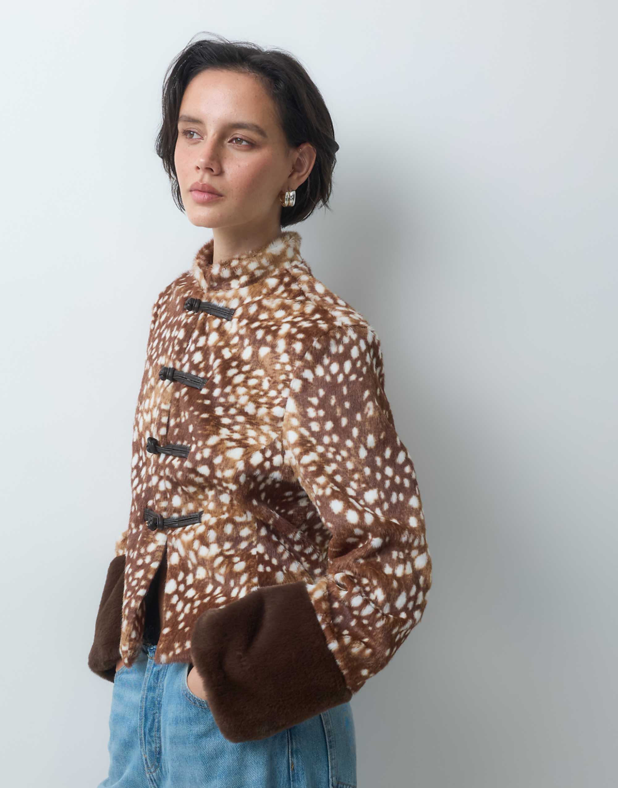 Asos Design High Collar Formal Coat With Faux Fur Cuffs in Pony Skin