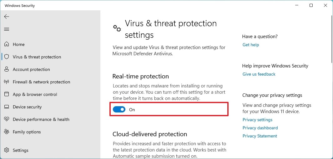 Defender Antivirus real time protection