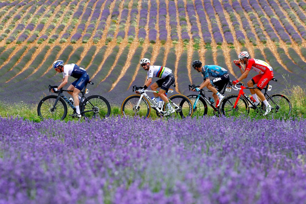 Tour de France 2021 108th Edition 11th stage Sorgues Malaucene 1989 km 07072021 Julian Alaphilippe FRA Deceuninck QuickStep Daniel Martin IRL Israel StartUp Nation Pierre Rolland FRA BB Hotels PB KTM photo Luca BettiniBettiniPhoto2021