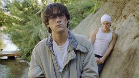 L-R: Brendan (Joseph Gordon-Levitt), "Tug" (Noah Fleiss) in a scene from "Brick"
