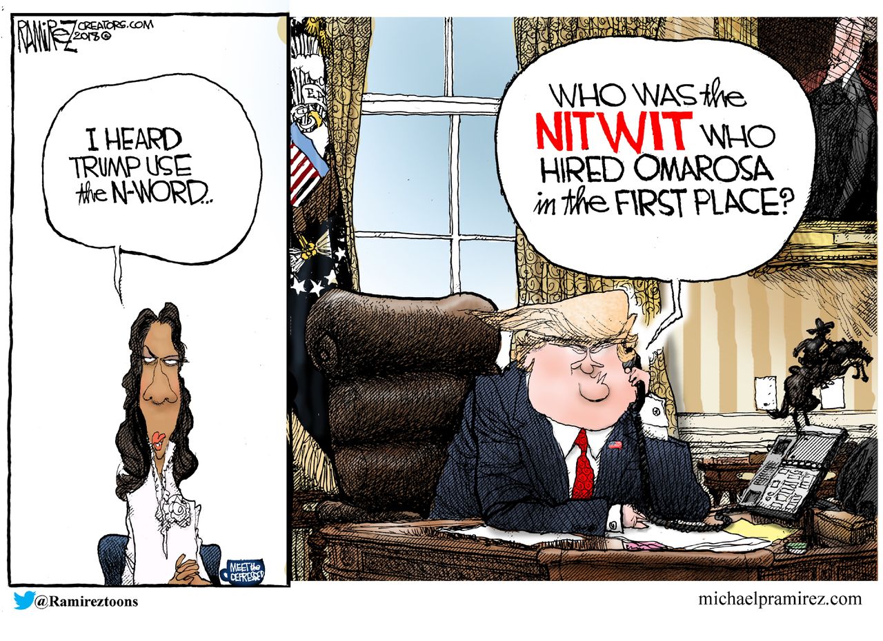 Political cartoon U.S. Trump Omarosa hiring white house administration n-word