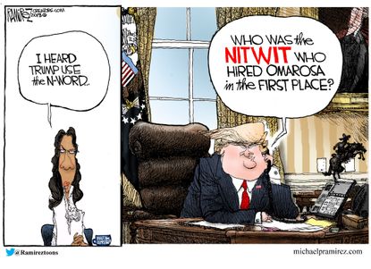 Political cartoon U.S. Trump Omarosa hiring white house administration n-word