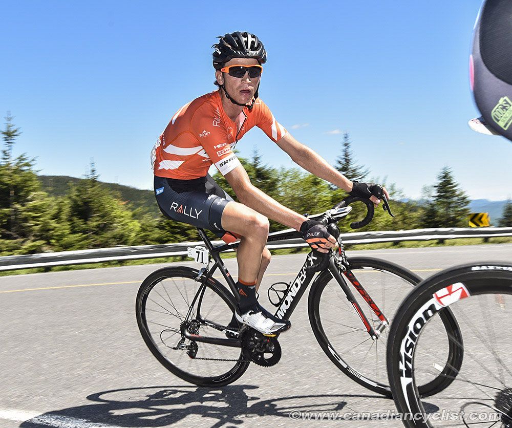 Winner Sepp Kuss (Rally Cycling) on the climb to the top of Mont-M&eacute;gantic
