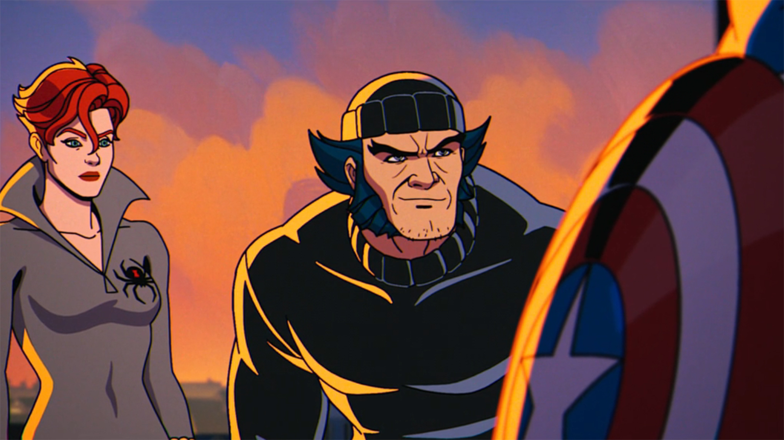 Black Widow and Wolverine looking at an off-camera Captain America in X-Men 97 season 2 episode 4