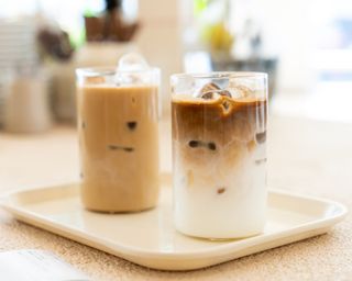 Two glasses of iced coffee