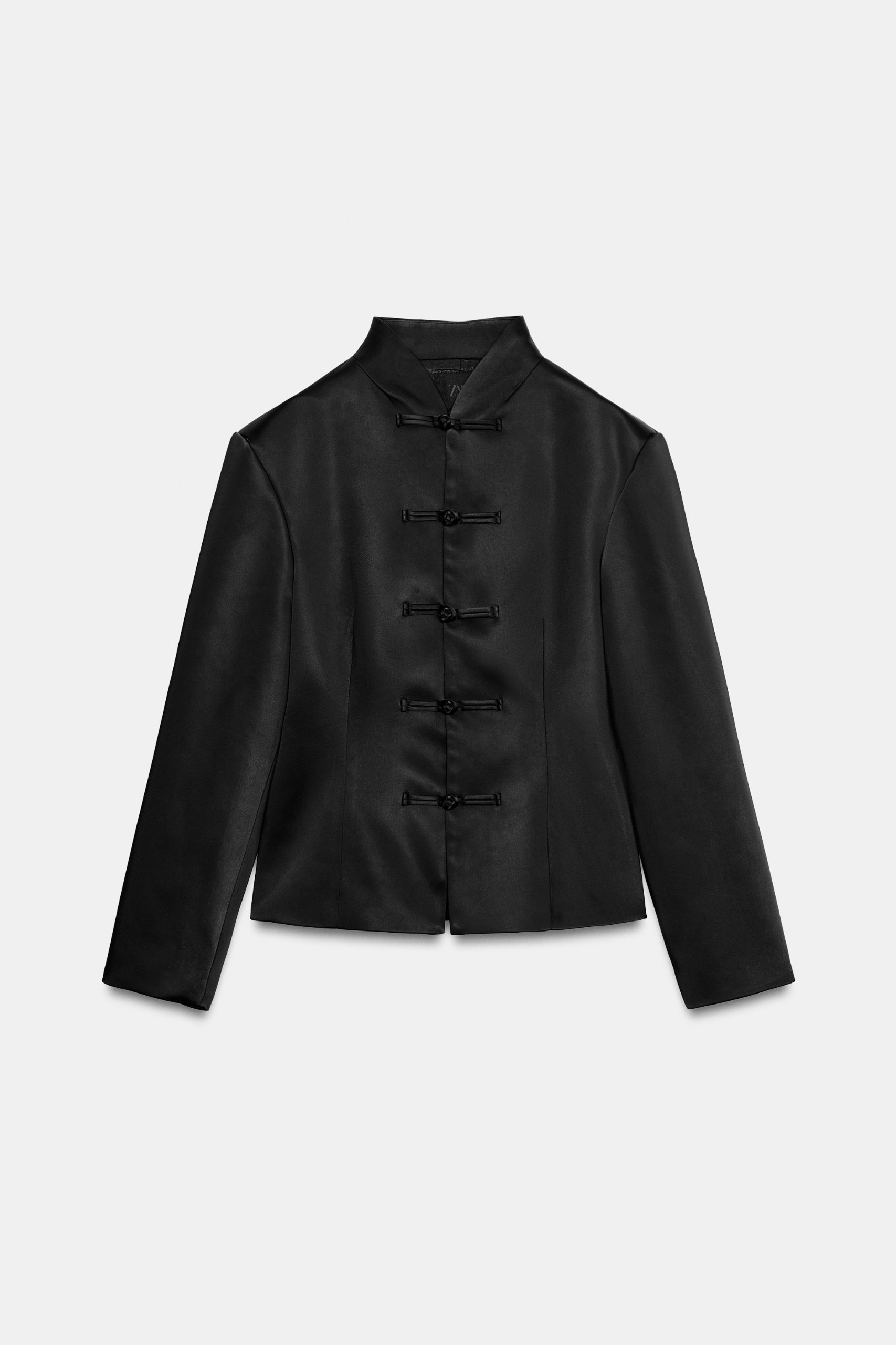 Satin Frog Fastening Jacket - Black - Xs