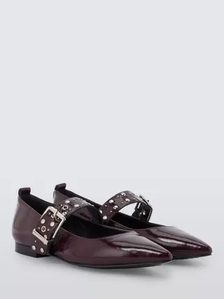 And/or Herve Large Buckle Studded Leather Ballerina Pumps, Aubergine