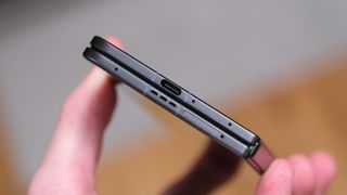 Close up of the USB-C port on the Oppo Find N5 phone