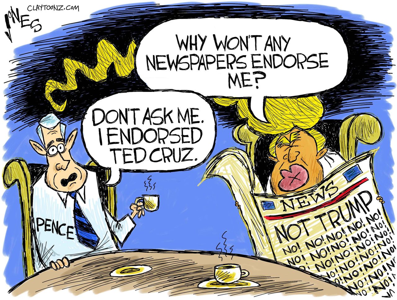 Political cartoon U.S. 2016 election newspaper endorsements