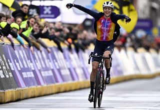 Marlen Reusser celebrates winning Gent-Wevelgem