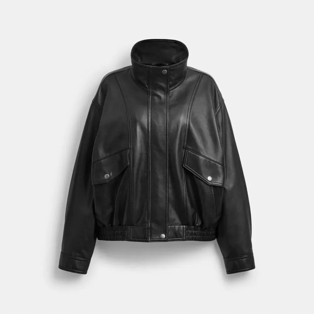 Funnel Neck Leather Blouson