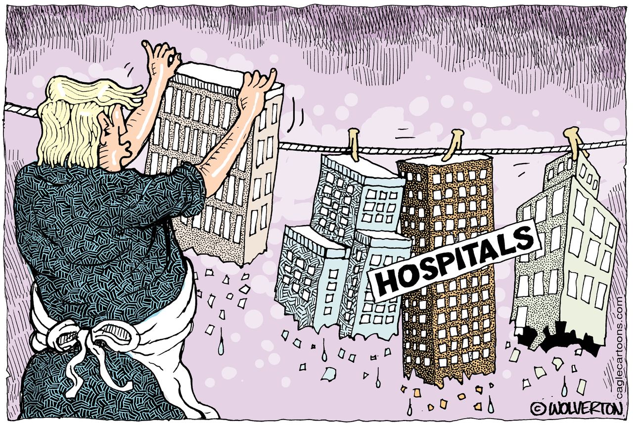 Political Cartoon U.S. Hospitals hang to dry Trump no medical supplies