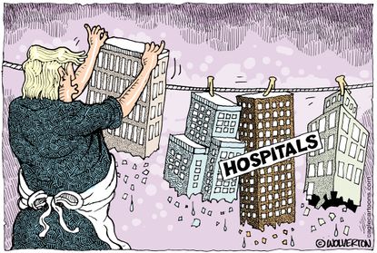 Political Cartoon U.S. Hospitals hang to dry Trump no medical supplies