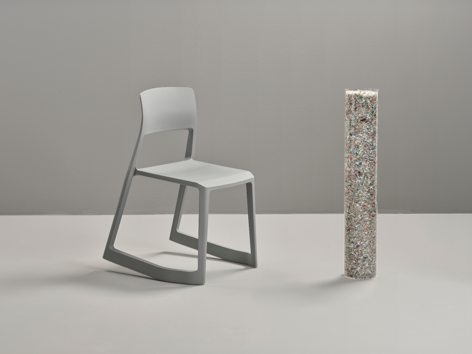 Forward-tilt plastic chair made from upcycled household waste