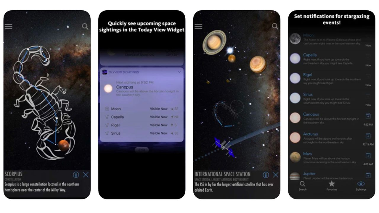 Screenshots of the SkyView app