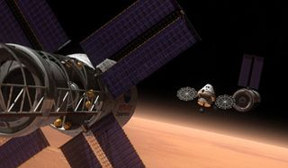 Artist's rendering of NASA's Orion Multi-Purpose Crew Vehicle on a deep space mission.