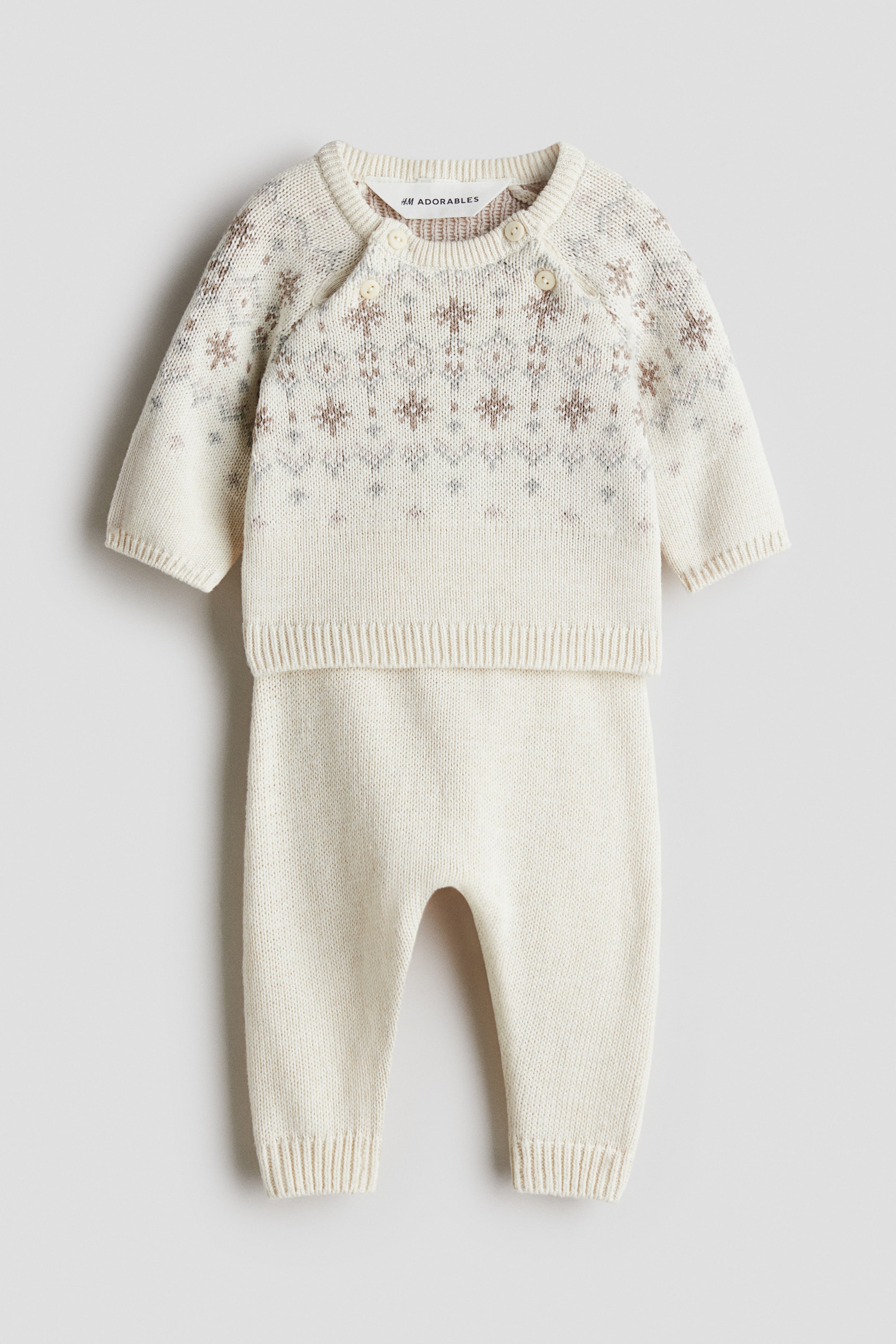 2-Piece Fine-Knit Cotton Set - Light Beige/patterned