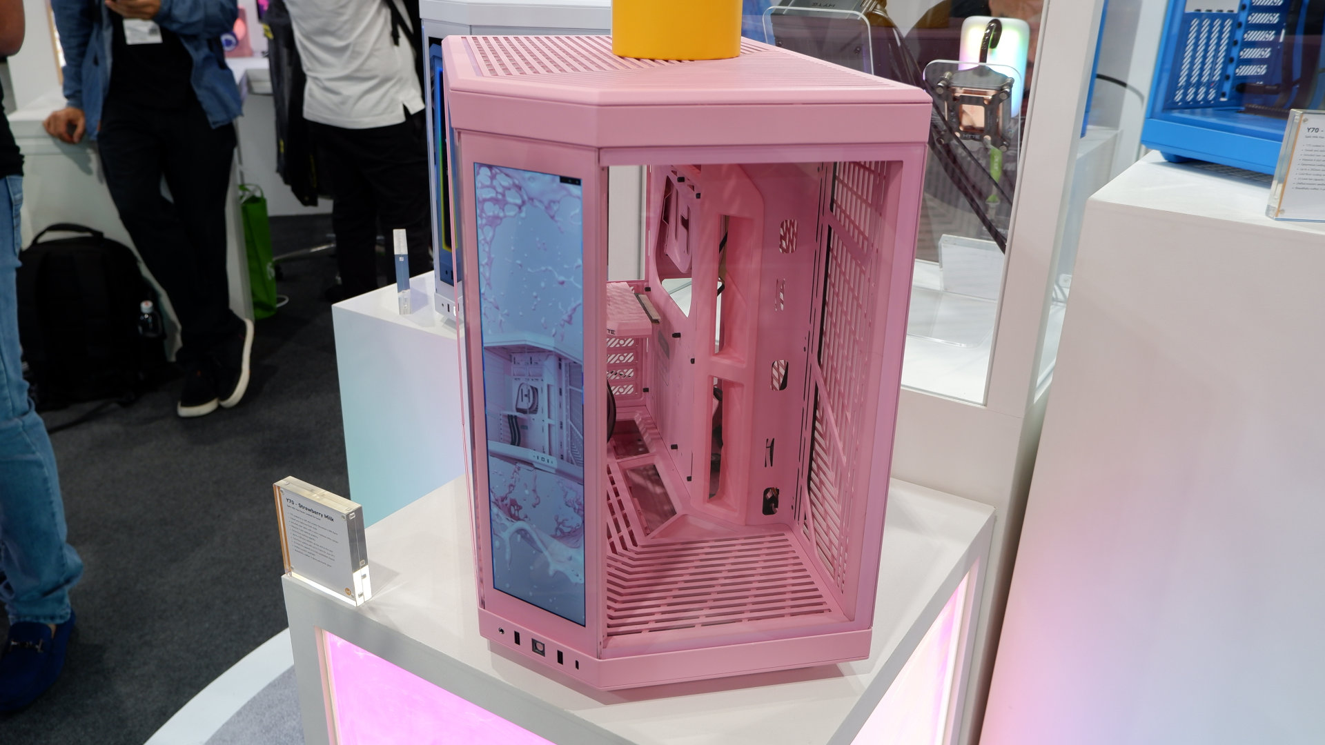 A photo of the pink (Strawberry Milk) Hyte Y70 PC case