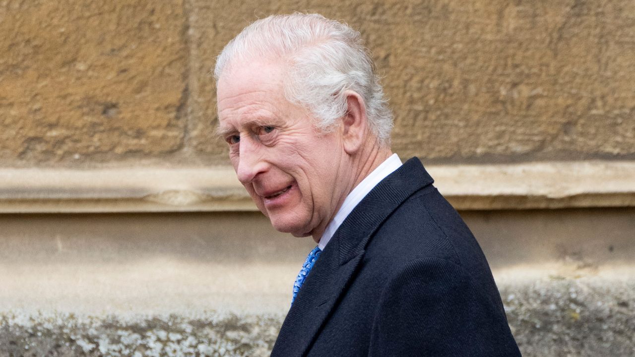 King Charles III and Queen Camilla greet people after attending the Easter Mattins Service at Windsor Castle on March 31, 2024 in Windsor, England. 