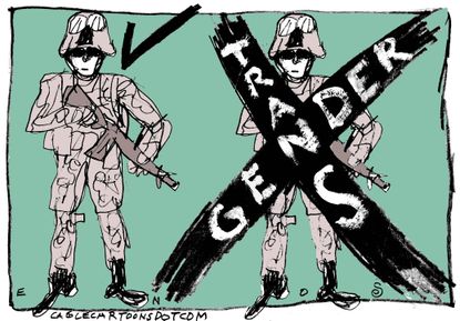 Political cartoon U.S. Trump military transgender soldiers