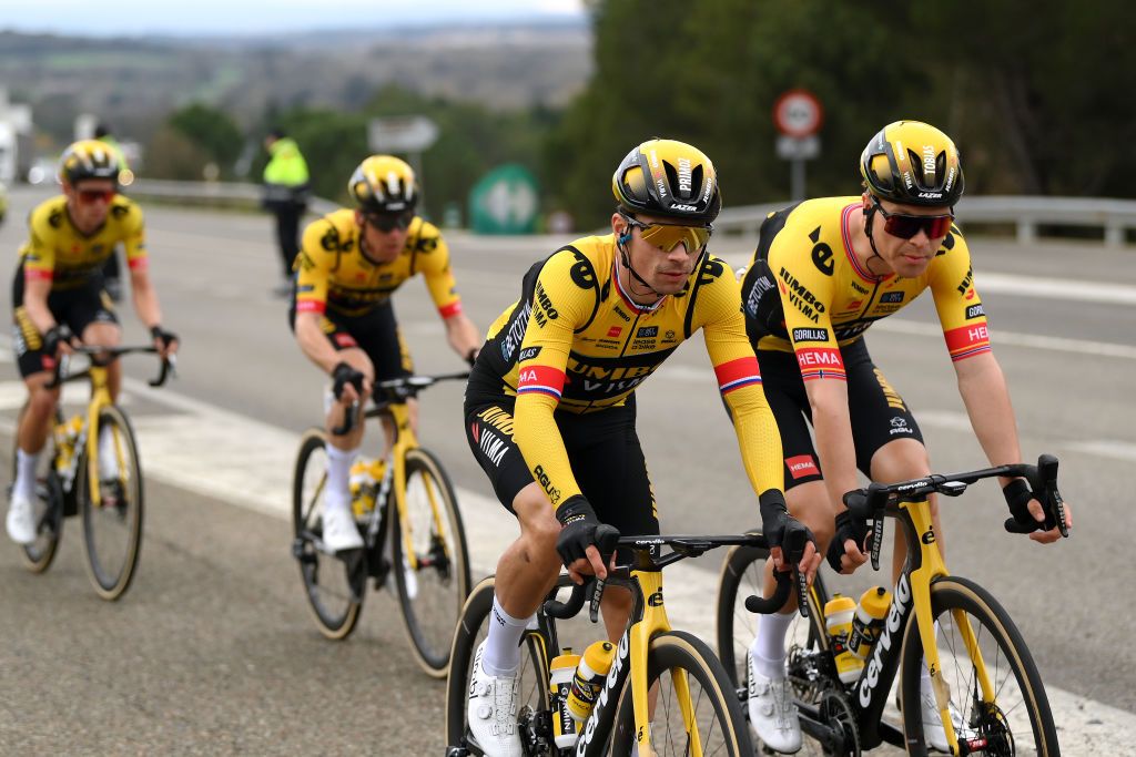 Primoz Roglic and Tobias Foss (Jumbo-Visma) at the Volta Ciclista a Catalunya 2023