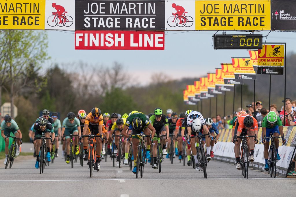 Eric Young (Rally Cycling) wins the photo finish for stage 3