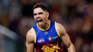 Charlie Cameron of the Lions celebrates a goal ahead of the AFL Grand Final 2023 – Collingwood vs Brisbane