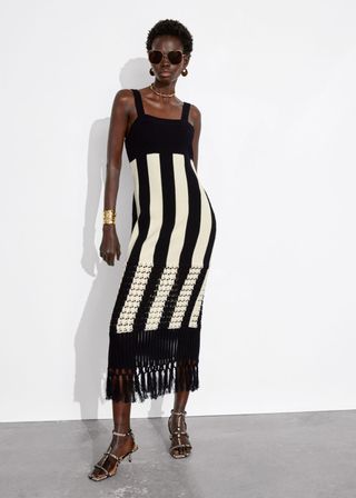 Fringed Knit Midi Dress