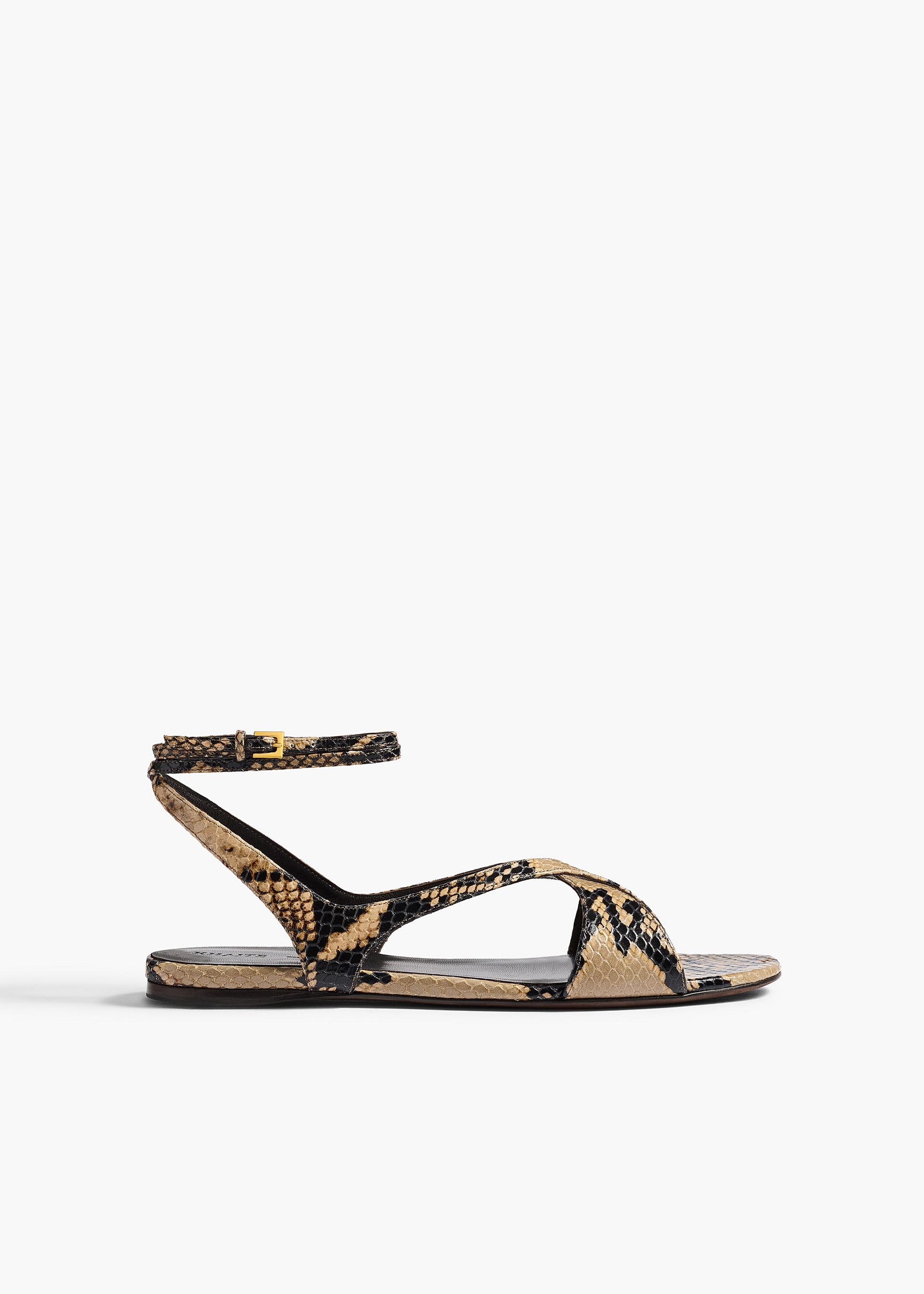 Liria Ankle Strap Flat Sandal in Python-Embossed Taupe - 35 / Taupe / Upper100%clsole100%cl