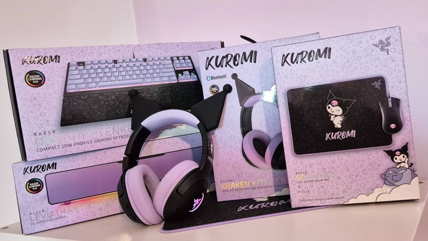 Photo of the Razer Kuromi Collection sitting on a white desk, taken by writer Rosalie Newcombe.