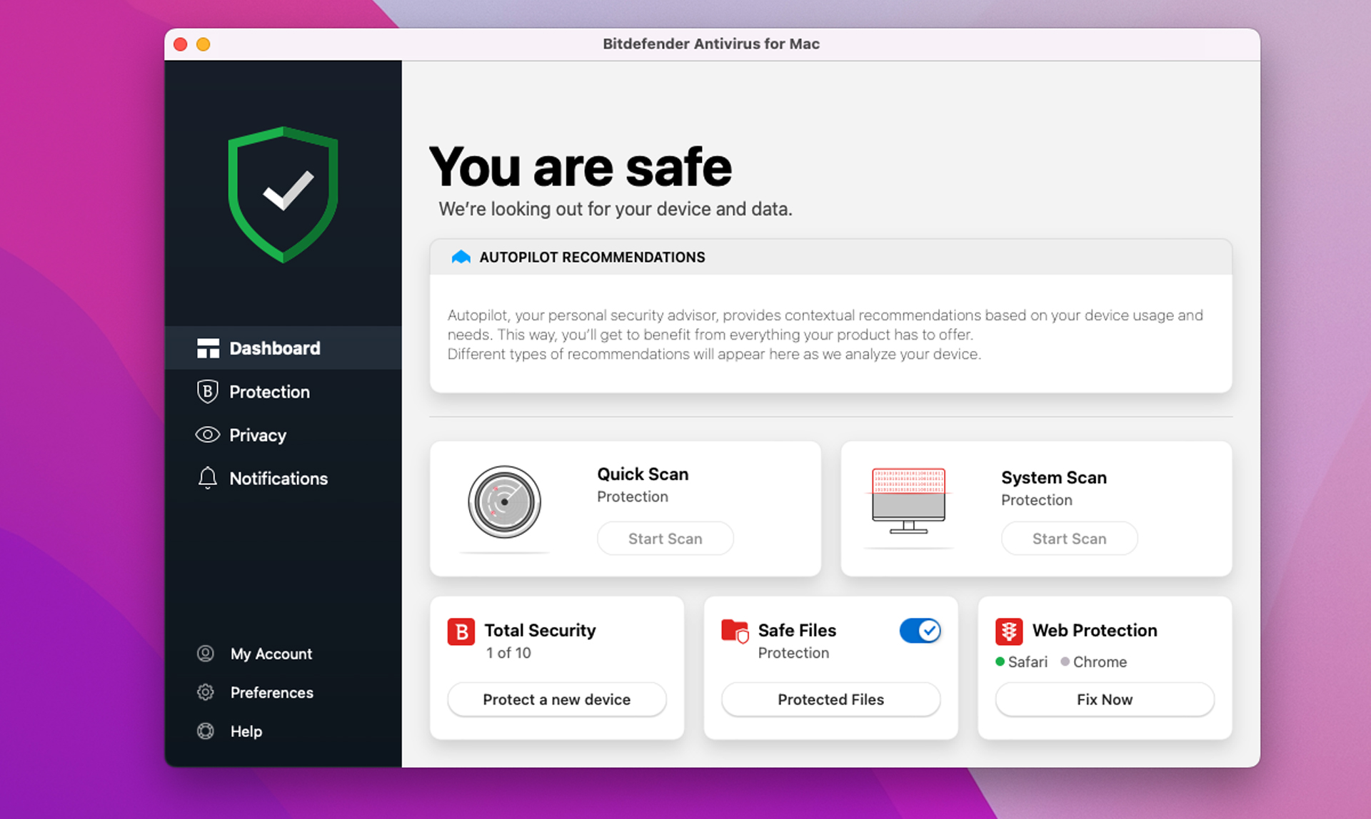 Bitdefender Premium Security for Mac app screen shot