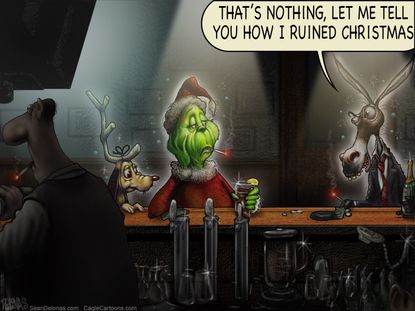 Political cartoon U.S. ruined Christmas Grinch Democrats government shutdown border wall spending