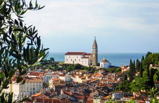 Beautiful View Of The Old Town If Piran In Slovenia On A Sunny Day