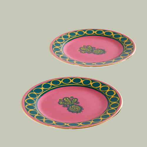 Set of Two Gold-Plated Porcelain Dessert Plates